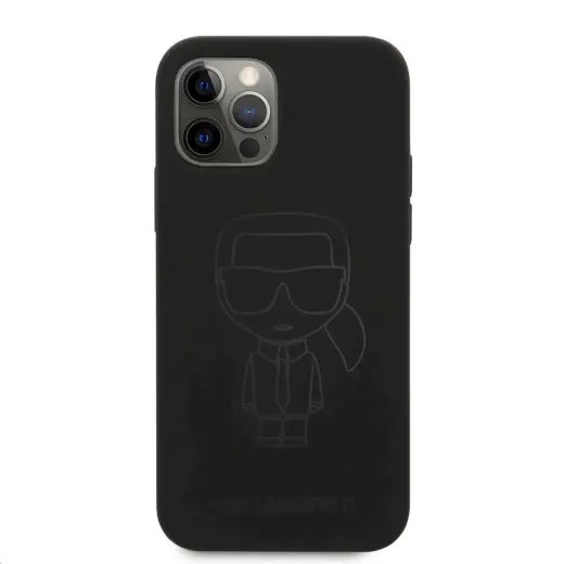 KLHCP12MSILTTBK Karl Lagerfeld Iconic Outline Silicone Case for iPhone 12|12 Pro 6.1 Tone on Tone Black