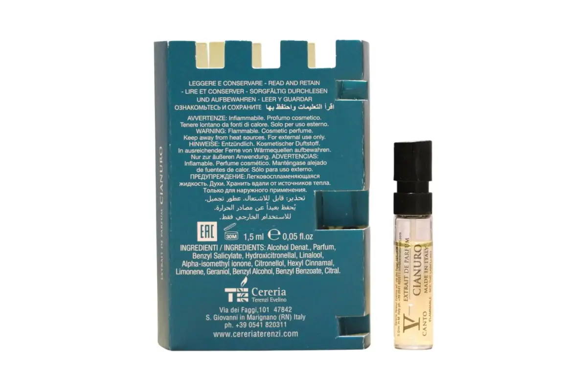 V Canto Cianuro, Extrait De Parfum, Unisex, 1.5 ml Vial