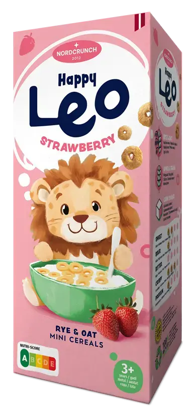 Happy Leo rudzu un auzu pārslas ar zemenēm, 150g