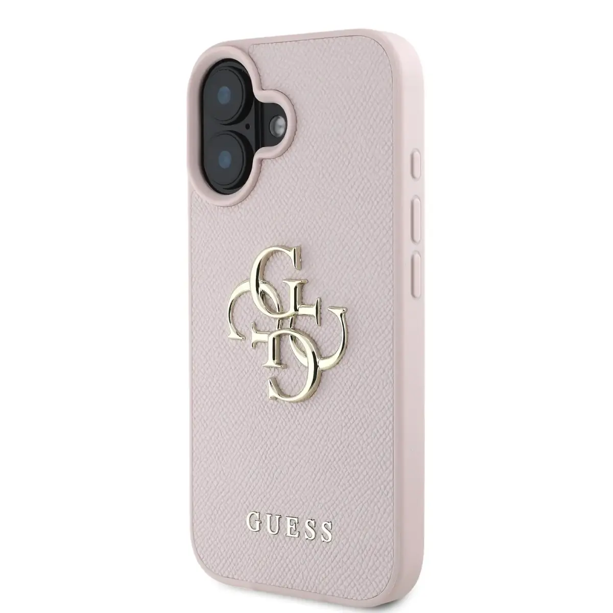Guess PU Grained 4G Metal Logo Case for iPhone 16 Pink