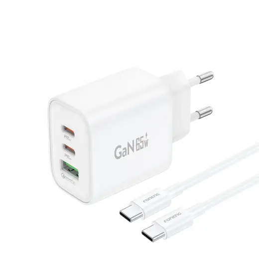 Foneng GaN10-EU travel charger | GaN, PD, QC | USB-C | with Type C cable | white | with USB-C cable included