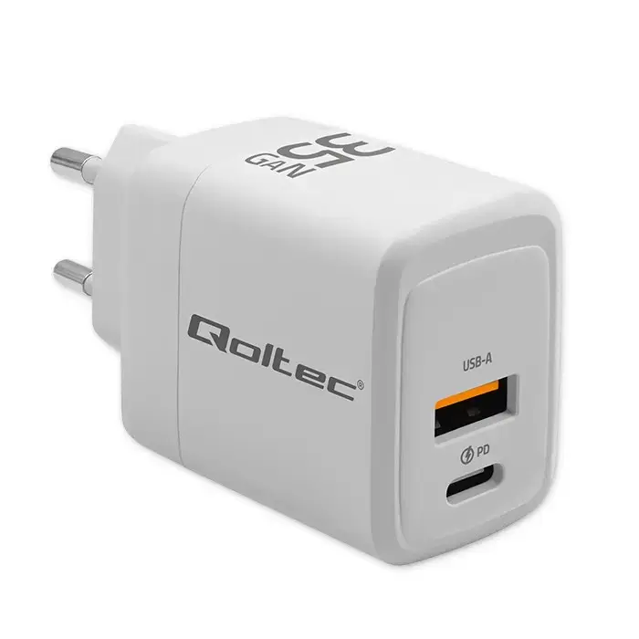 Qoltec GaN 35W tīkla lādētājs | 35W | PD, GaN | USB-C, USB-A
