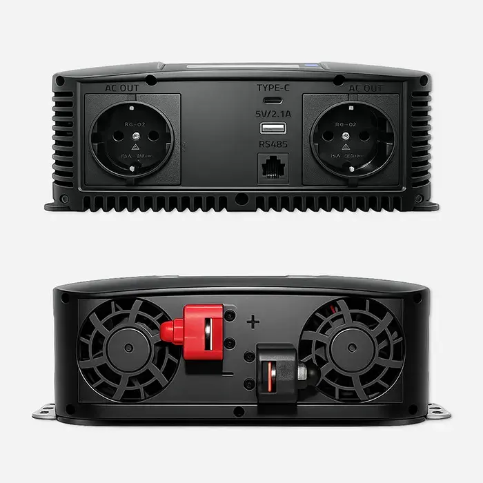 Qoltec Pure Sine Wave Inverter | 12V to 230V | 2500/5000W | LCD | USB | USC-C | Compatible with LiFePO4 GEL AGM