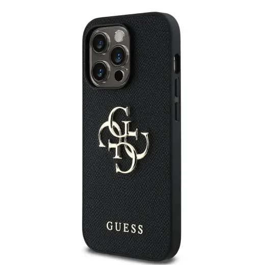 Guess PU Grained 4G Metal Logo Case for iPhone 14 Pro Black