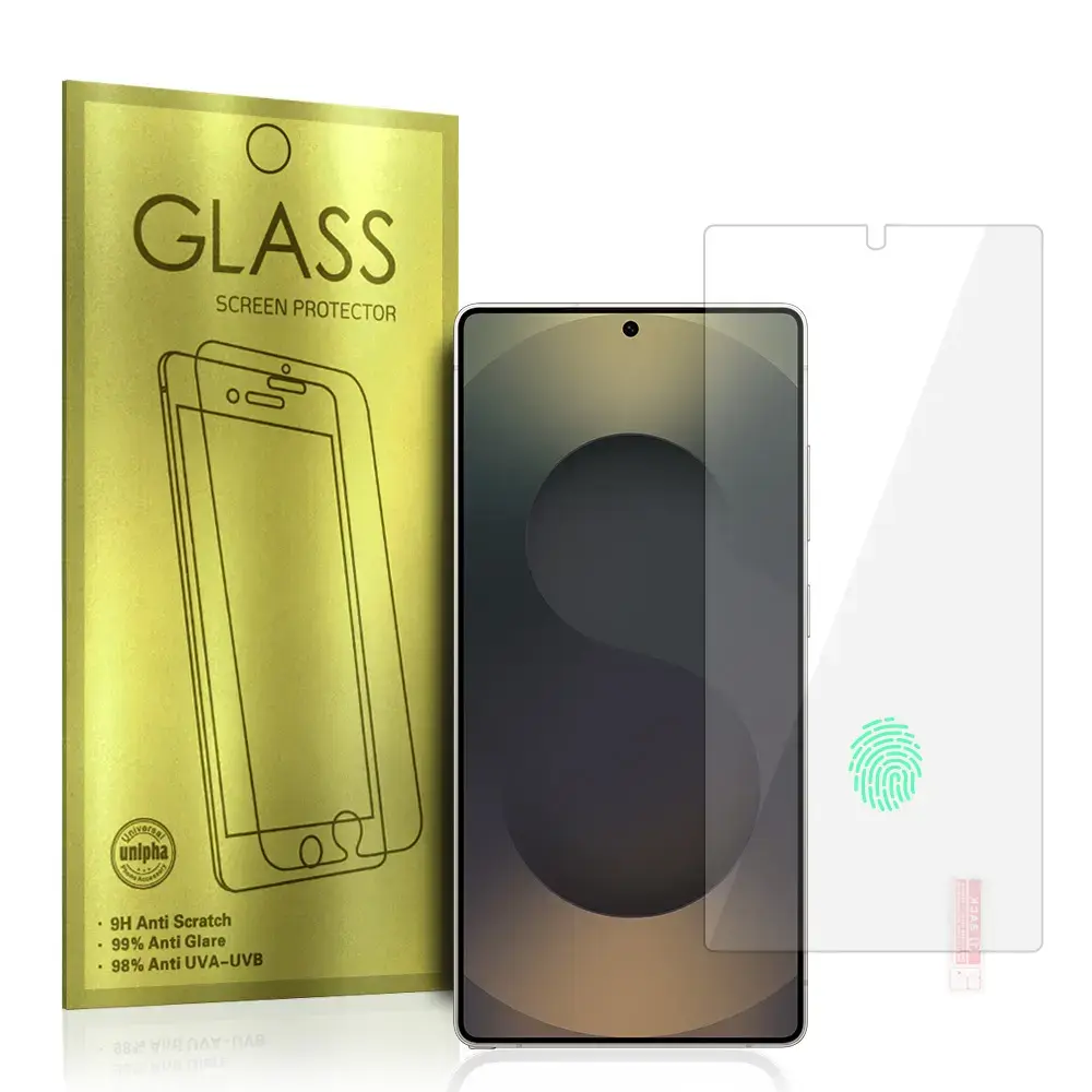 Gold aizsargstikls telefona ekrānam Galaxy S25 Ultra (saderīgs ar pirksta nospieduma sensoru)