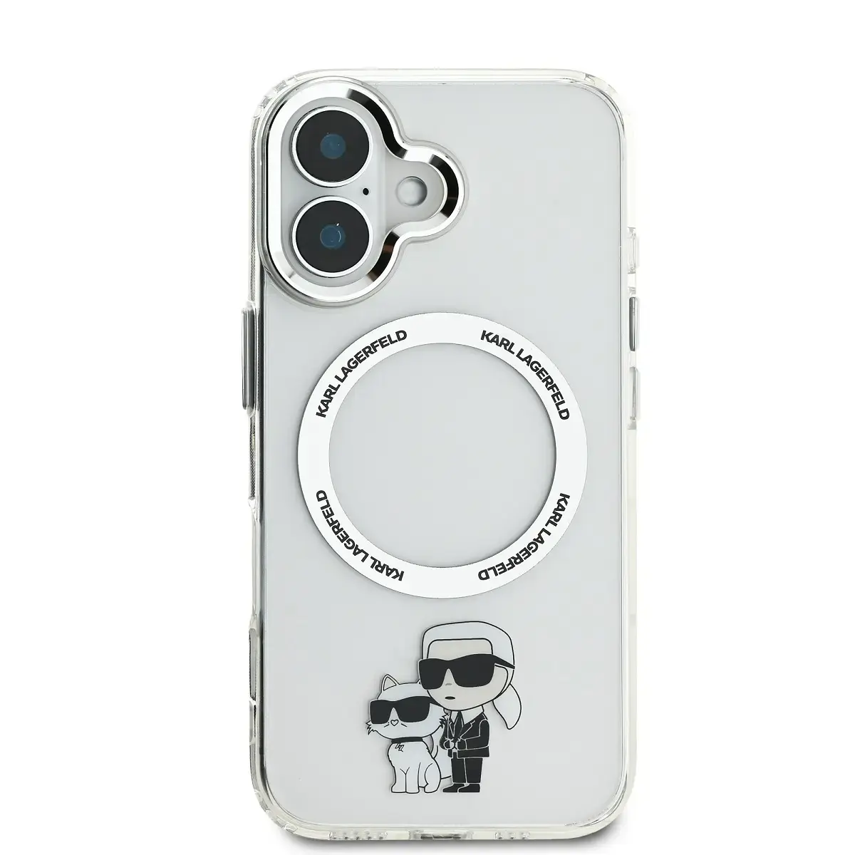 Karl Lagerfeld IML Karl and Choupette MagSafe Case for iPhone 16 Plus Transparent