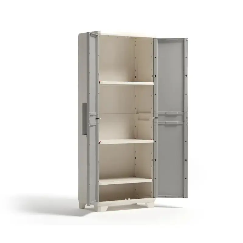 Skapis Linear Wood Tall Cabinet 68x39x173cm gaiši bēšs/gaiši pelēks