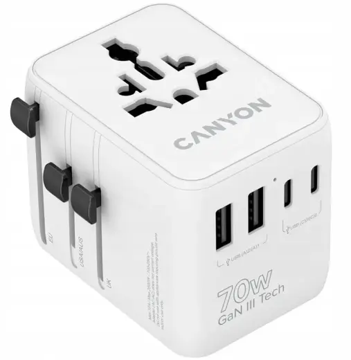 CANYON Travel Adapter OnTour 70 EU|UK|US|AUS 70W White 5291485019334