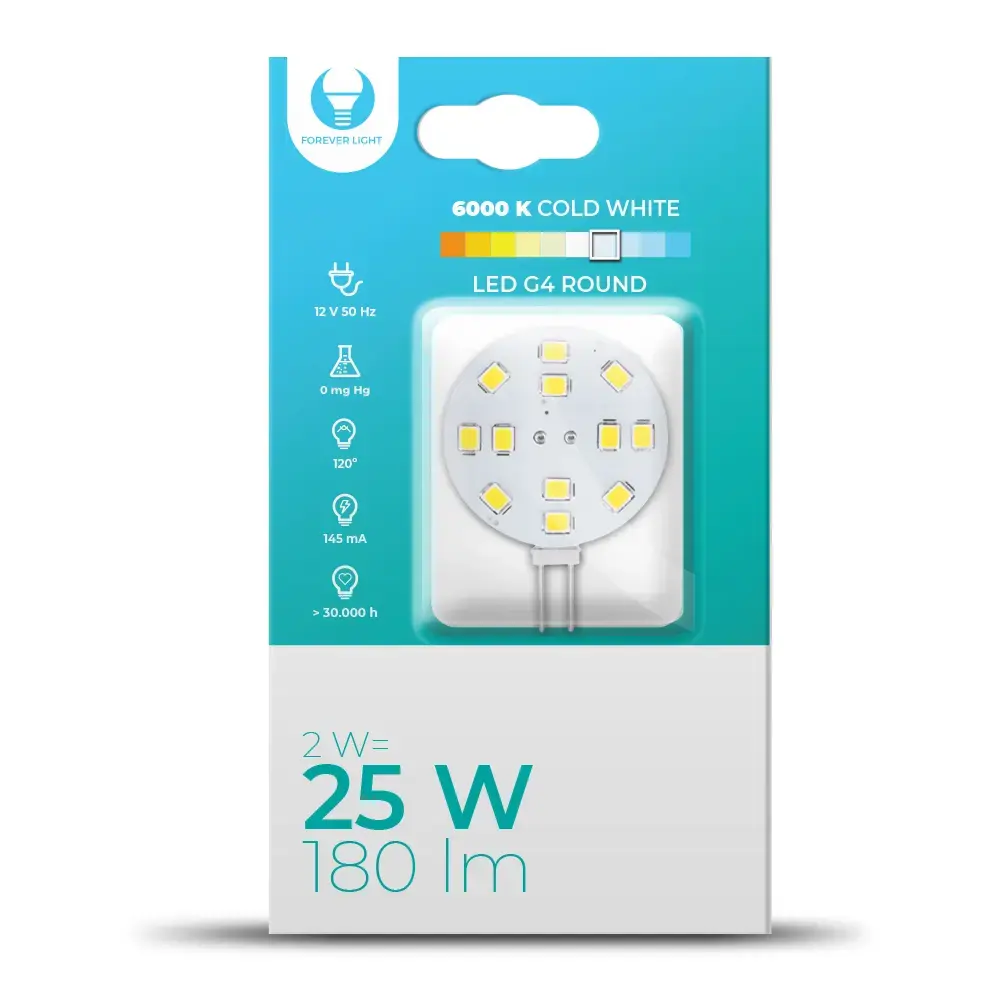 LED Bulb G4 Round 2W 12V 6000K 180lm Forever Light