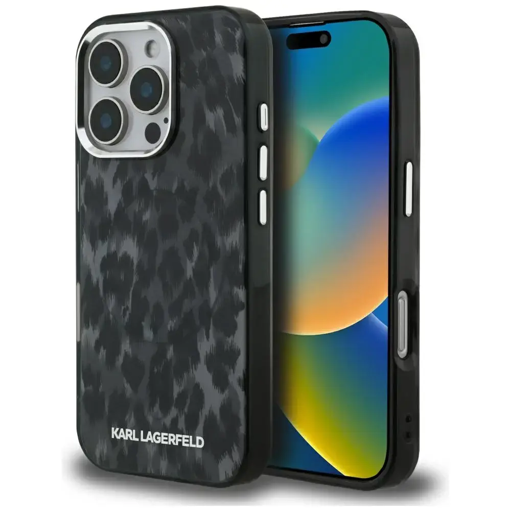 Case Karl Lagerfeld IML Leopard Pattern  MagSafe for iPhone 16 Pro Max black