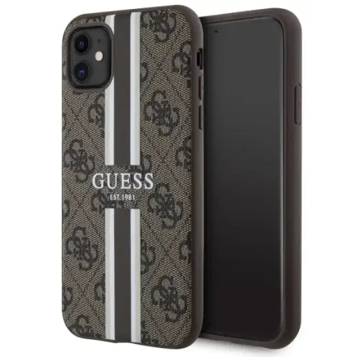 Guess GUHMN61P4RPSW iPhone 11 | Xr brown|brown hardcase 4G Printed Stripes MagSafe
