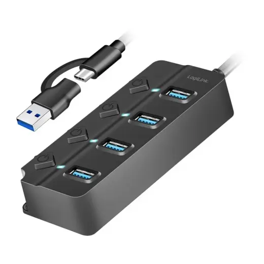 USB3.2 Gen1 HUB, 4xUSB-A on|off switch