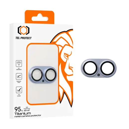 Tempered glass Tel Protect 95% AR+AF Full Metal Camera Protector on camera for Iphone 17 blue (camera island)