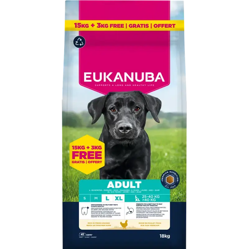 Sausa barība suņiem - Eukanuba Adult Large Chicken, 15+3 kg