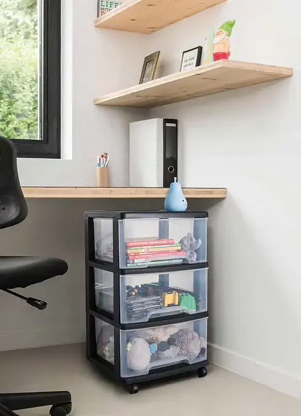 Atvilktņu sistēma ar 3 atvilktnēm 20L Drawer System 37x39x61cm melna/caurspīdīga