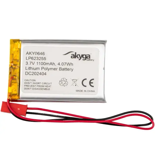 Lithium Polymer Battery Akyga AKY0646 LP623255 Li-Po 3.7V|1100mAh PCM JST 2.54 2-Pin Connector 150mm
