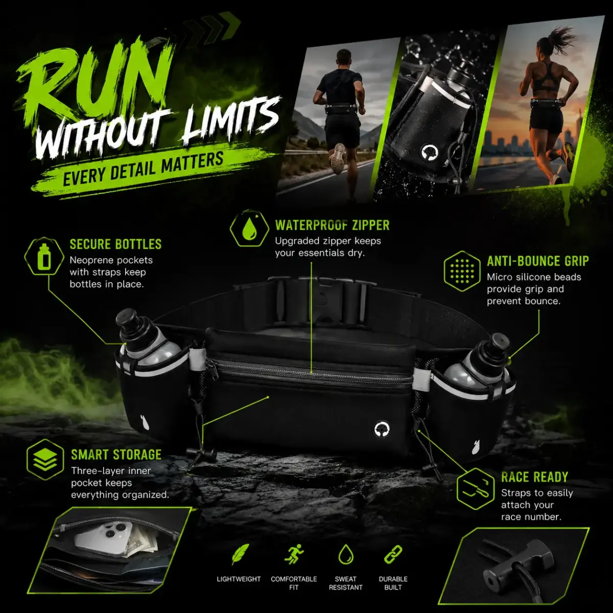 Sport universal running bag design 2 black