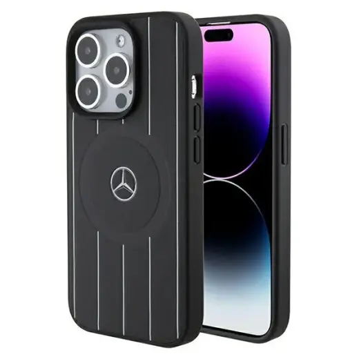 Mercedes MEHMP15L23RHSK iPhone 15 Pro  6.1" czarny|black hardcase Stripes Pattern Leather MagSafe