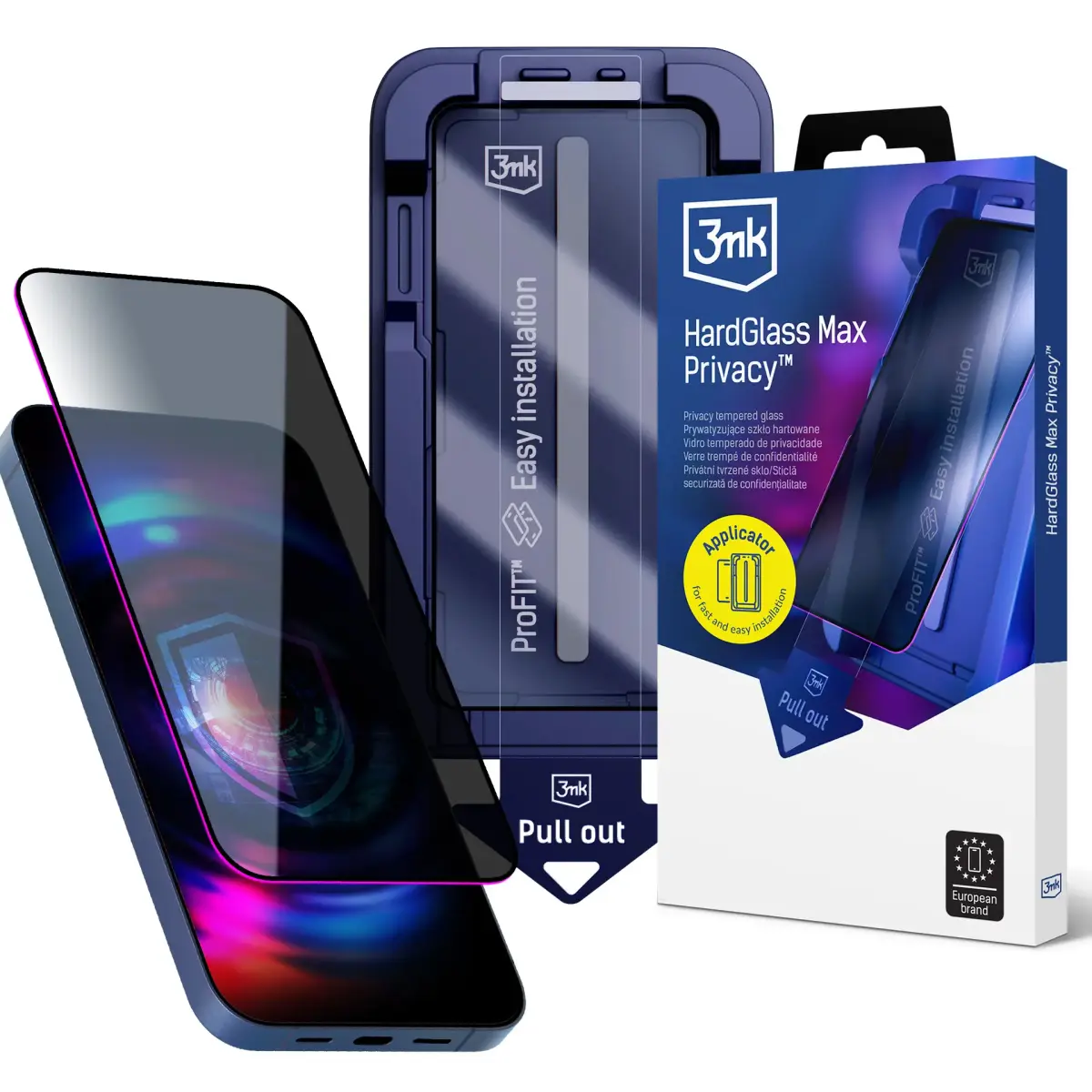 3mk HardGlass Max Privacy aizsargstikls telefona ekrānam iPhone 15 | iPhone 16 (privātuma efekts) ar uzstādīšanas rāmi