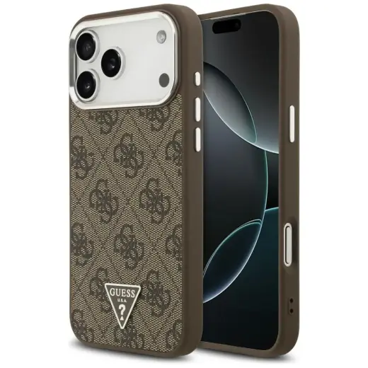 Guess 4G Triangle Logo MagSafe Case for iPhone 18 Pro Max / 17 Pro Max Brown Silver