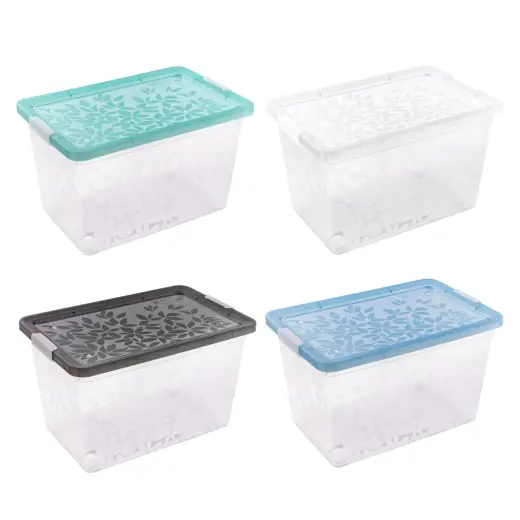 Storage box Jasmine with lid and wheels 55L