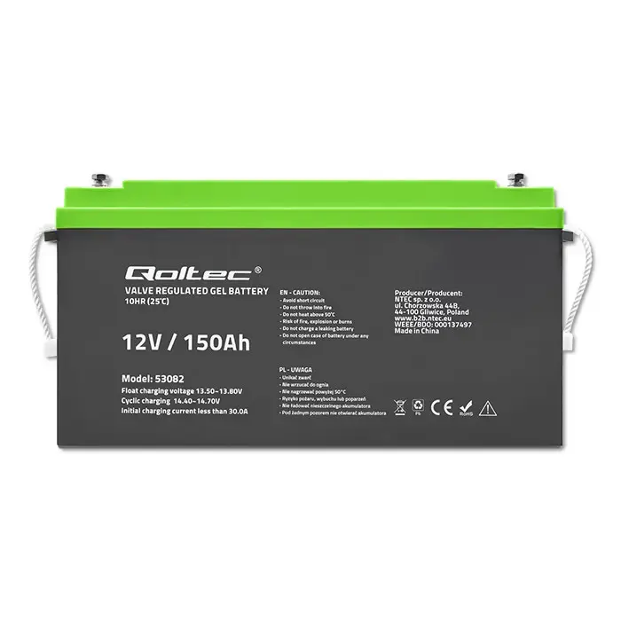 Qoltec Gel Battery | 12V | 150Ah | 41.8kg | Maintenance-free | Professional | LongLife | PV, UPS, camper, boat