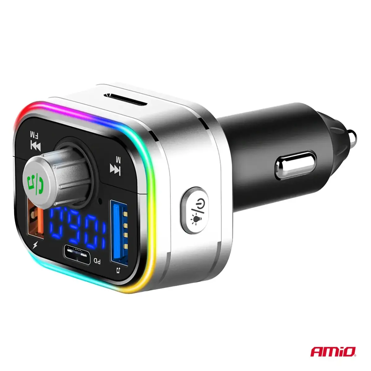 Car FM Transmitter 1×USB-C microSD 12V 24V AMIO-04652