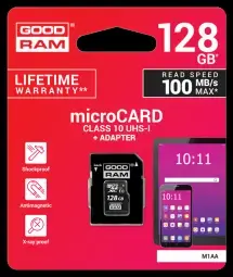GOODRAM Memory MicroSD Card - 128GB with adapter UHS I CLASS 10 100MB/s