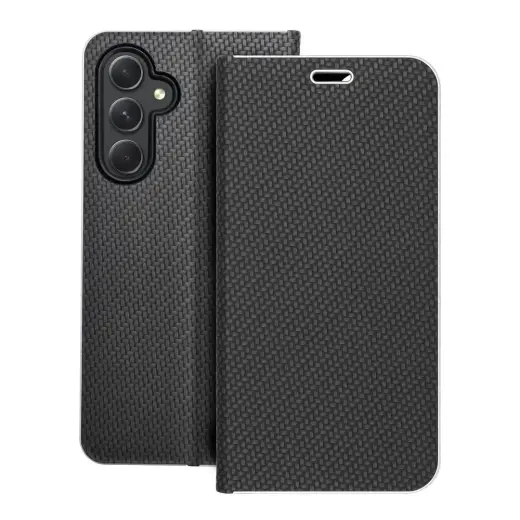 LUNA Book Carbon knyginio tipo telefono dėklas Samsung Galaxy A54 5G (A546) juodas