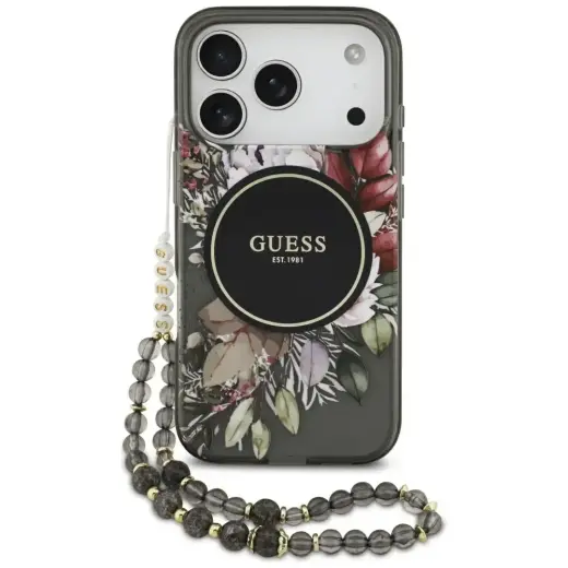Guess IML Flowers Strap MagSafe Case for iPhone 17 Pro Black