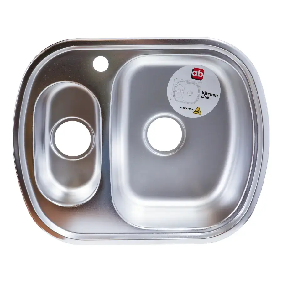 AB Kitchen sink 600X490X0.8MM with 1.5 bowl, right, satin, with siphon