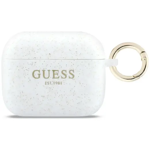 Case Guess Silicone Glitter Ring for AirPods Pro 3 white
