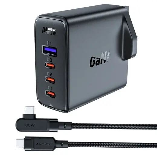 Acefast travel charger | 100W | GaN, Power Delivery | USB-C, USB-A | white, black