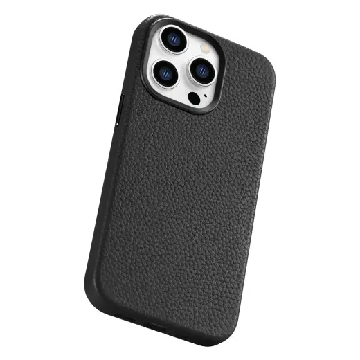 iCarer Litchi Premium Leather Case iPhone 14 Pro Magnetic Leather Case with MagSafe Black (WMI14220710-BK)