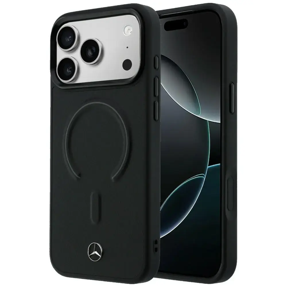 Mercedes Leather 3D maciņš ar MagSafe atbalstu telefonam iPhone 17 Pro melns