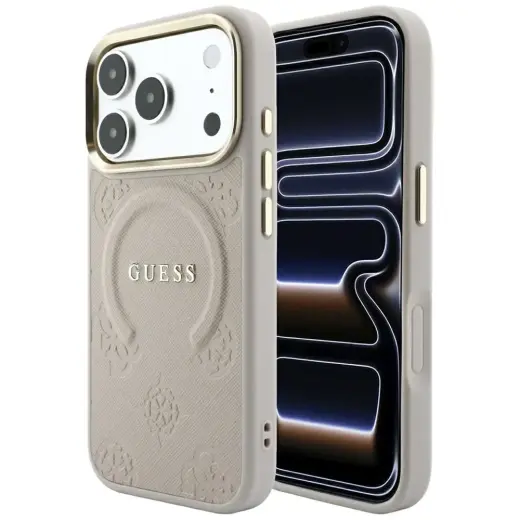 Guess Saffiano Peony & Ring phone case with stand and MagSafe support for iPhone 18 Pro | iPhone 17 Pro pink