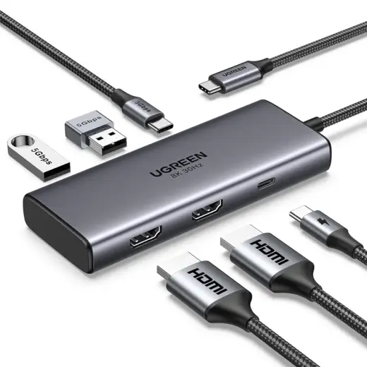Docking station 6in1 USB-C - USB-A 3.0, USB-C 3.0, 2xHDMI, PD CM498 UGREEN