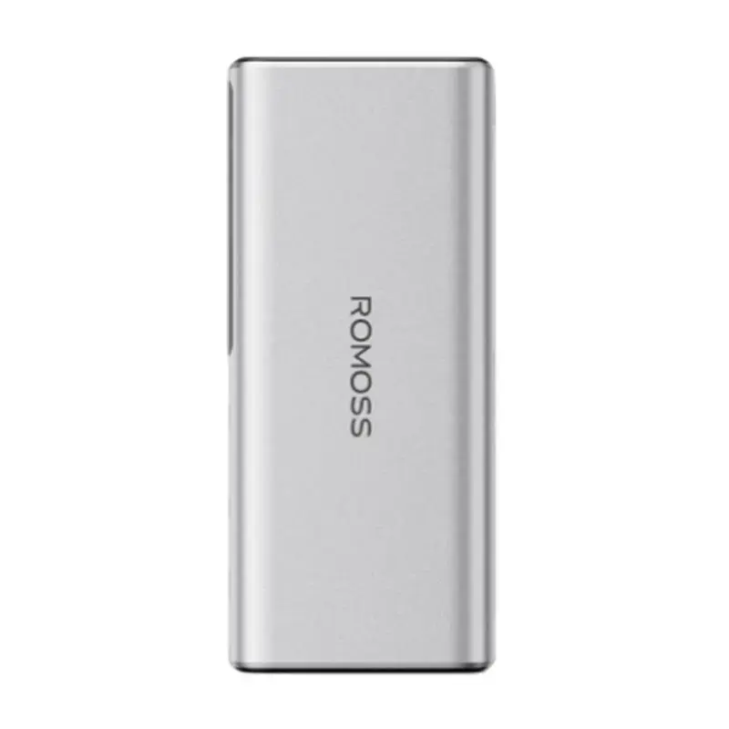 Romoss PPU20 ārējais akumulators (powerbank) | 20000 mAh | 130W | USB-C, USB-A | LED ekrāns | sudraba krāsā