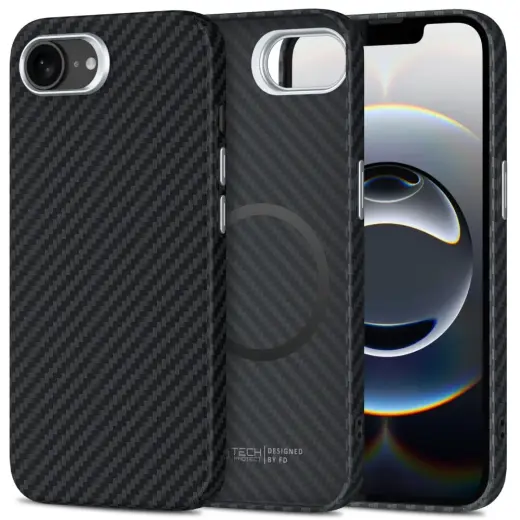 Tech-Protect Ion Carbon Magsafe phone case for iPhone 16E black|silver