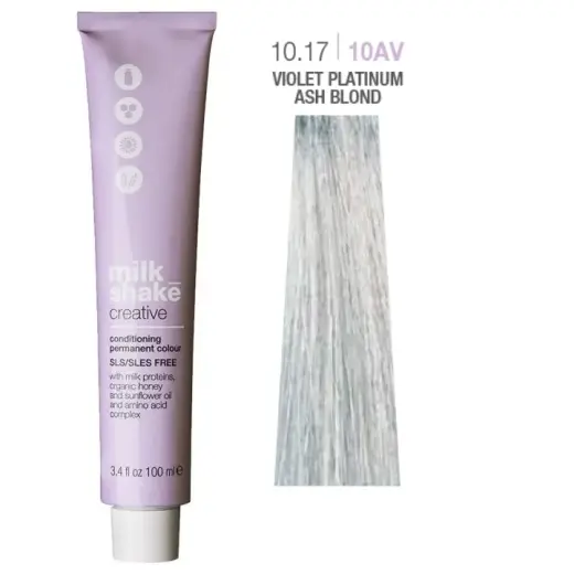 Milk Shake, Creative, SLS/SLES-Free, Permanent Hair Dye, 10.1710AV Violet Platinum Ash Blond, 100 ml
