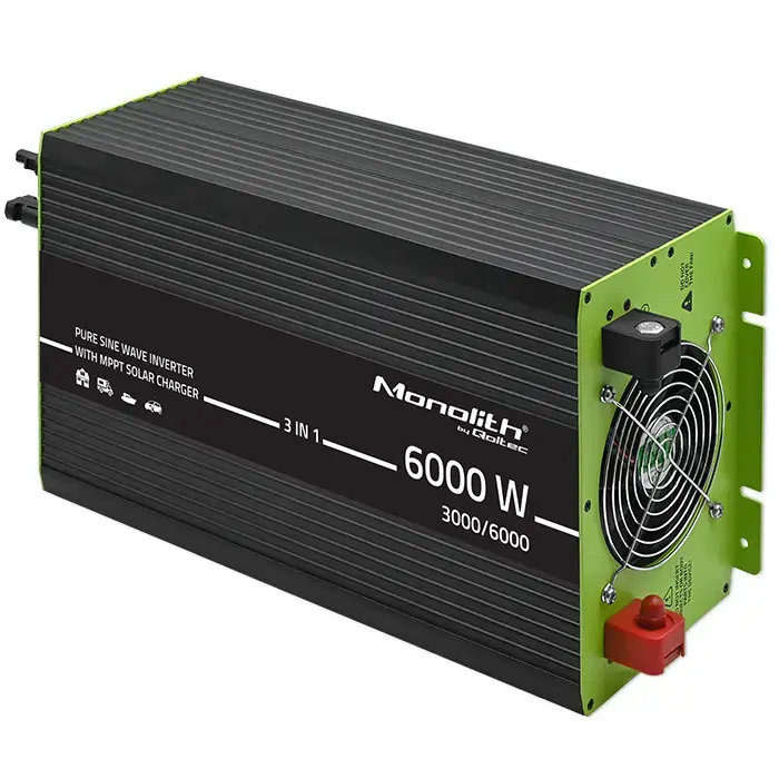 Qoltec Monolith 3-in-1 solar inverter with AC 40A charging function | MPPT 40A | UPS | ATS | 3000W | 6000W | 12V to 230V | Pure Sine Wave