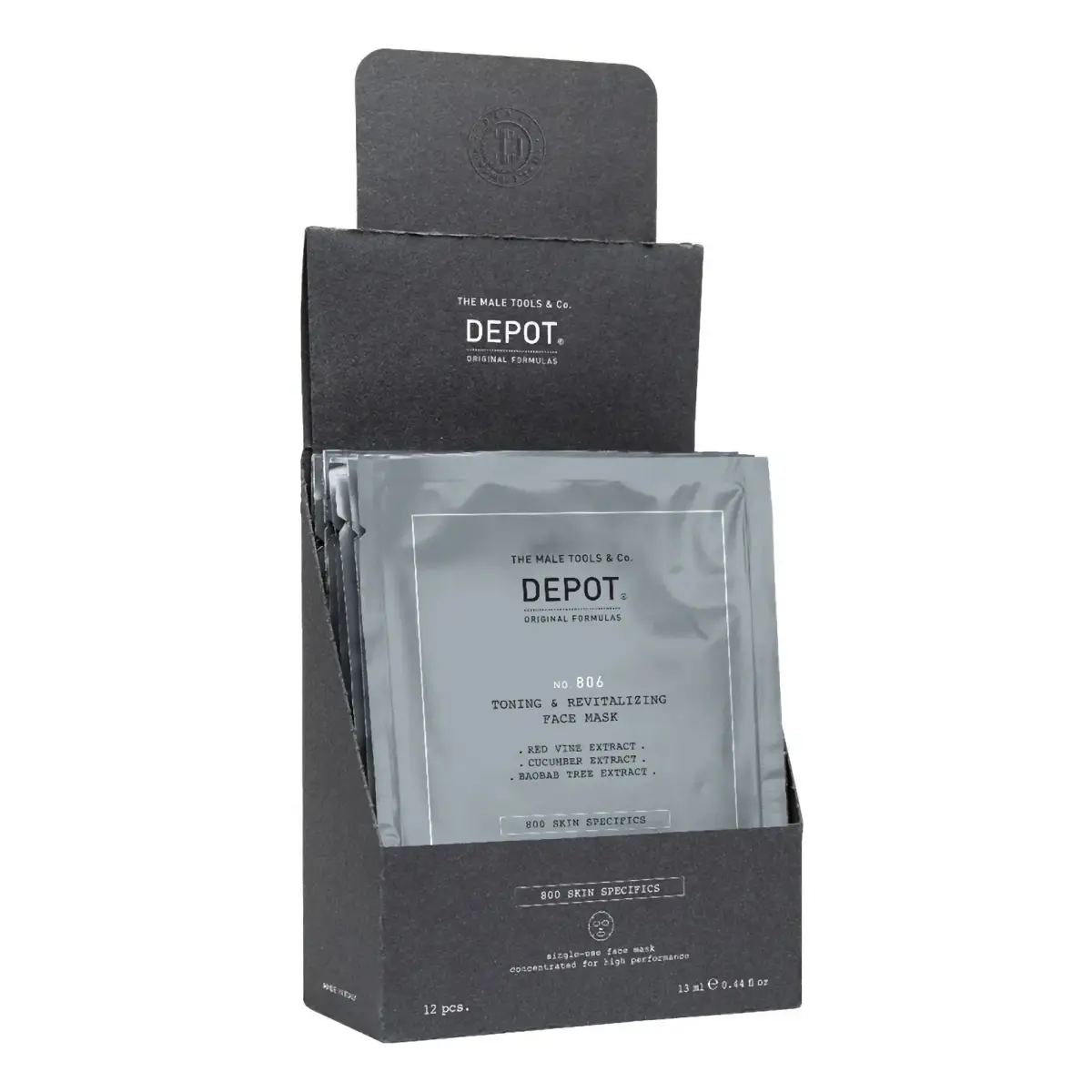 Set, Depot, 800 Skin Specifics No. 806, Hyaluronic Acid, Toning & Revitalizing, Sheet Mask, For Face, Day, 12 pcs, 13 ml