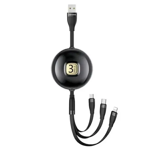 USAMS U69 SJ508USB01 3-in-1 data transfer and charging cable | USB-A to Lightning, Micro USB, USB-C | 1m | black