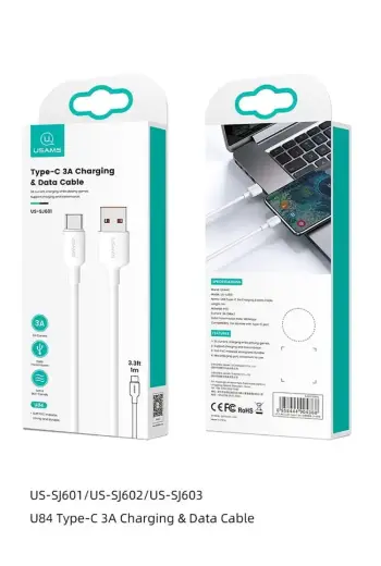 USAMS US-SJ603 data transfer and charging cable for phones and tablets | USB-A to USB-C | 3m | baltas