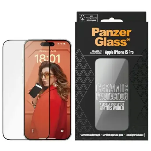 PanzerGlass Ceramic защитное стекло для телефона iPhone 15 Pro 6.1 Ultra-Wide-Fit Easy Aligner Included 2838