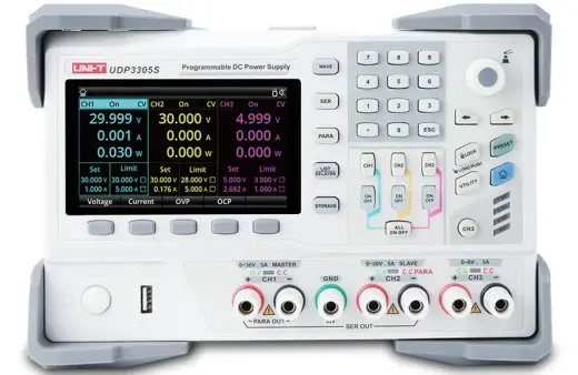 Programmable DC Power Supply, 4 channels, 328W, CH1/CH2:0~30V/5A CH3:0~6V/3A, CH4:5V, 2A, 10mV, 1mA RS232, RS485, USB, LAN, UNI-T