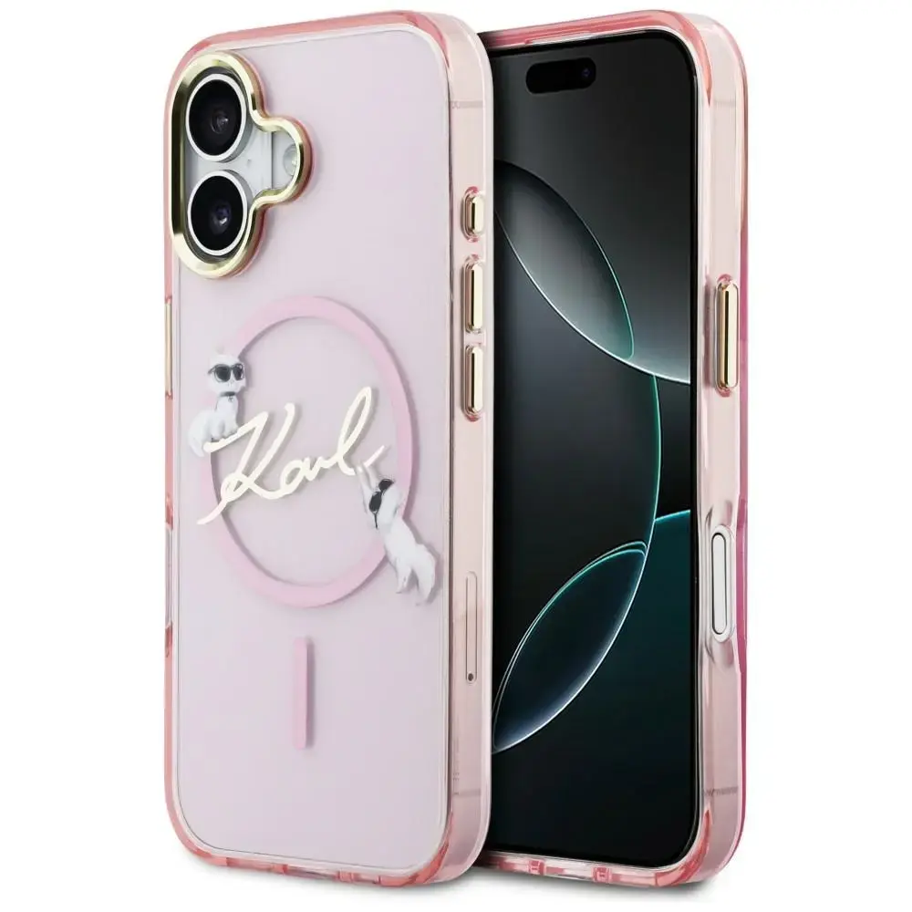 Karl Lagerfeld IML Choupettes Karl Script Logo чехол с поддержкой MagSafe для телефона iPhone 17 розовый