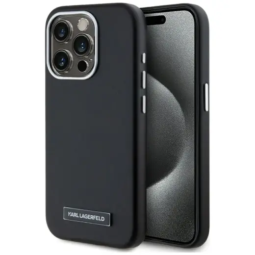 Чехол для телефона Karl Lagerfeld FW Metal Plate MagSafe для iPhone 15 Pro Max черный