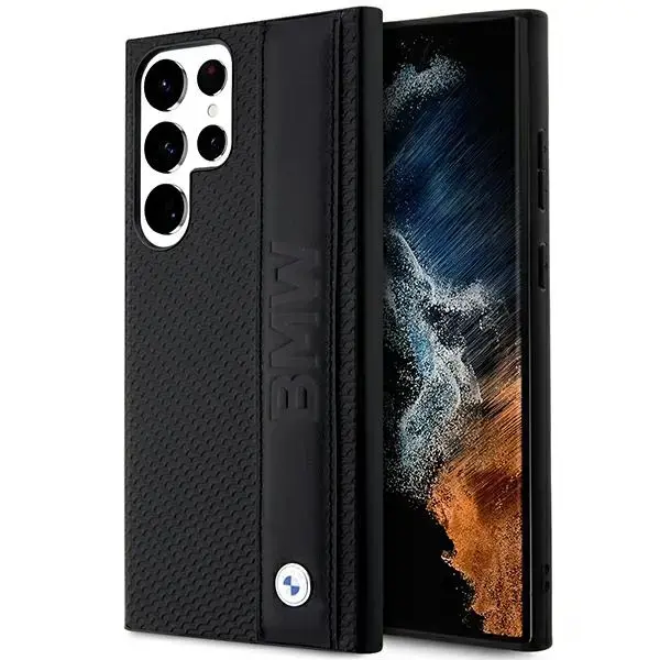 Original Case BMW Leather Textured & Stripe BMHCS23L22RDPK for Samsung Galaxy S23 Ultra Black