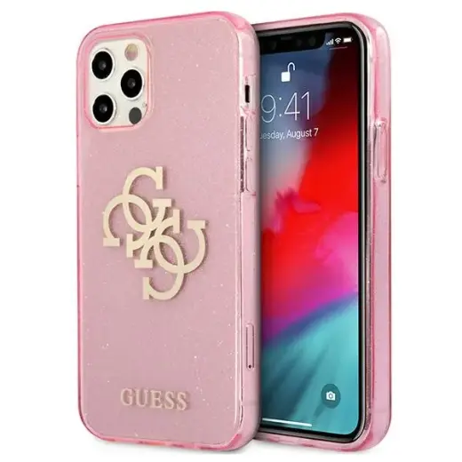 Guess GUHCP12LPCUGL4GPI iPhone 12 Pro Max 6,7" różowy|pink hard case Glitter 4G Big Logo